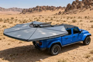 Vehicle awning deployed from a 4WD, built by TOURKA for OEM/ODM orders