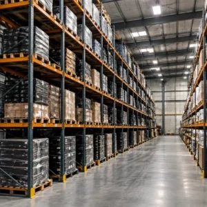 Pallet racking holding finished camping tents in the TOURKA warehouse