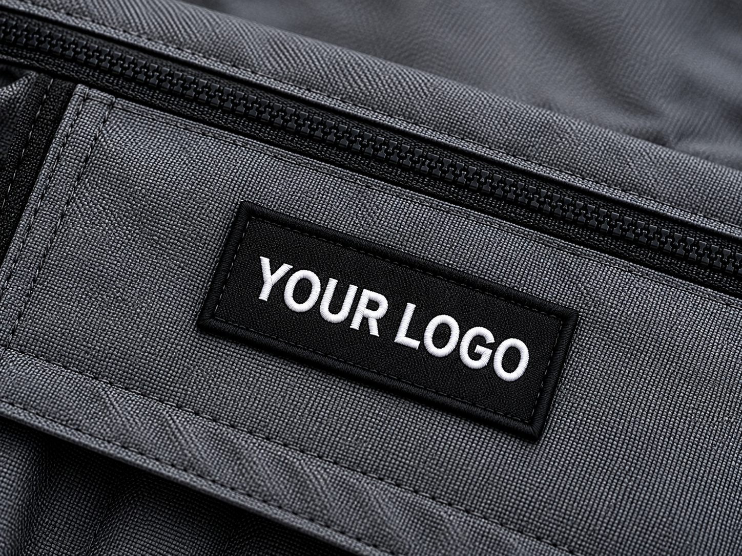 Custom woven logo label on camping fabric for private label branding