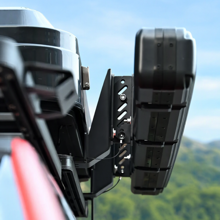 A universal steel quick release bracket for an awning mount kit.